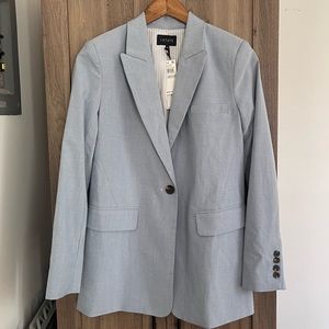 NWT 1. STATE Ruched Sleeve Double Breasted Blazer in Porcelain Blue IN SIZE 0